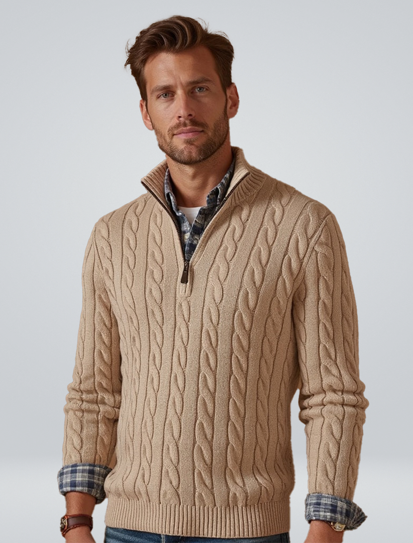 Men's Half Zip Cable Knit Sweater