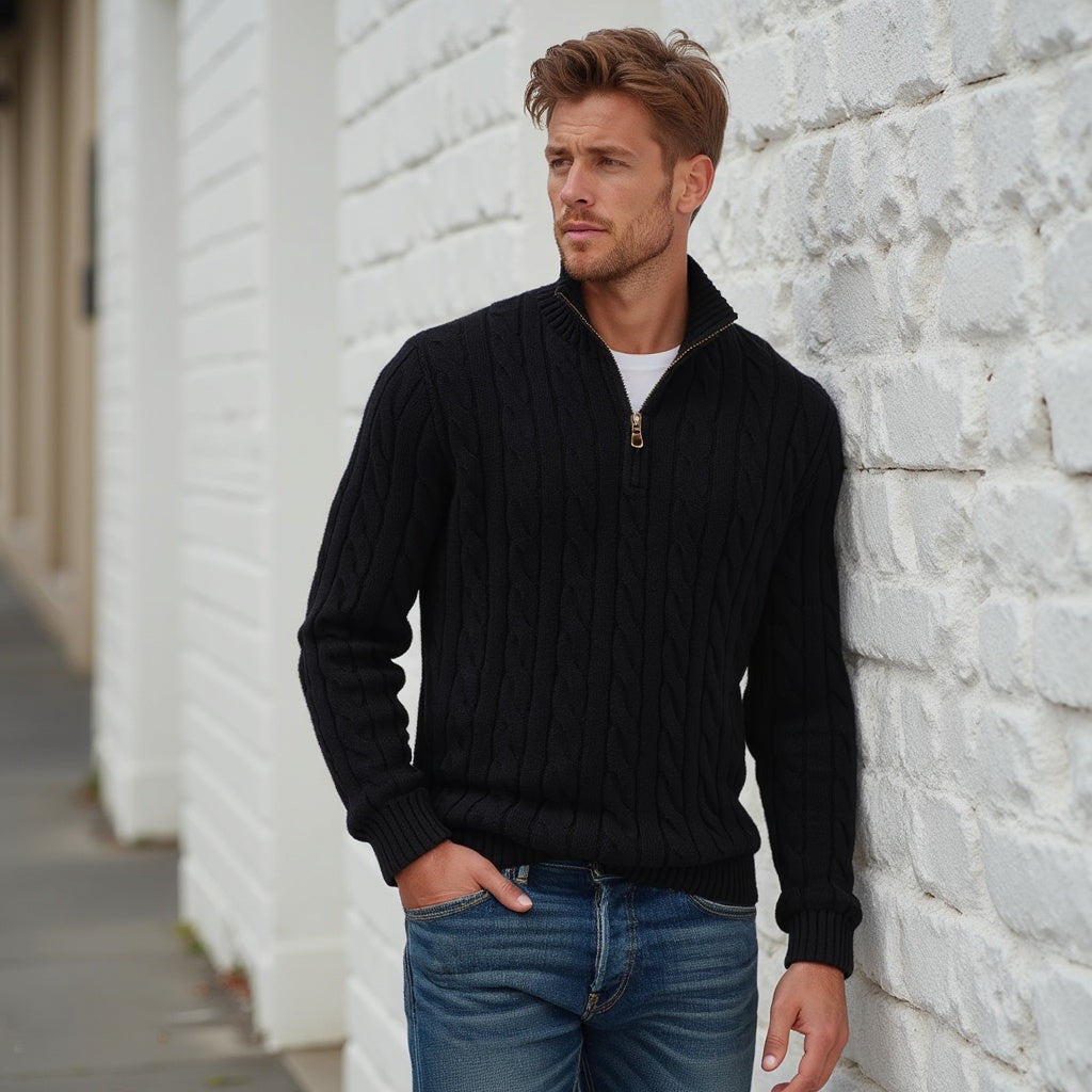 Men's Half Zip Cable Knit Sweater