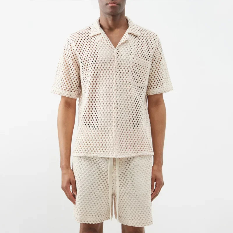 Men's Sheer Knitted Loose Shirt and Shorts Set