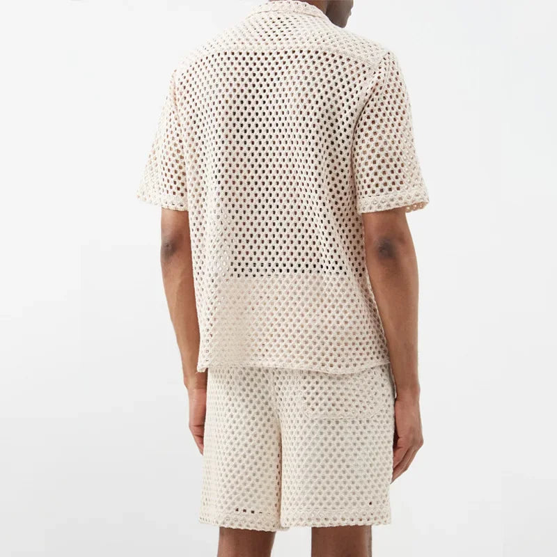 Men's Sheer Knitted Loose Shirt and Shorts Set