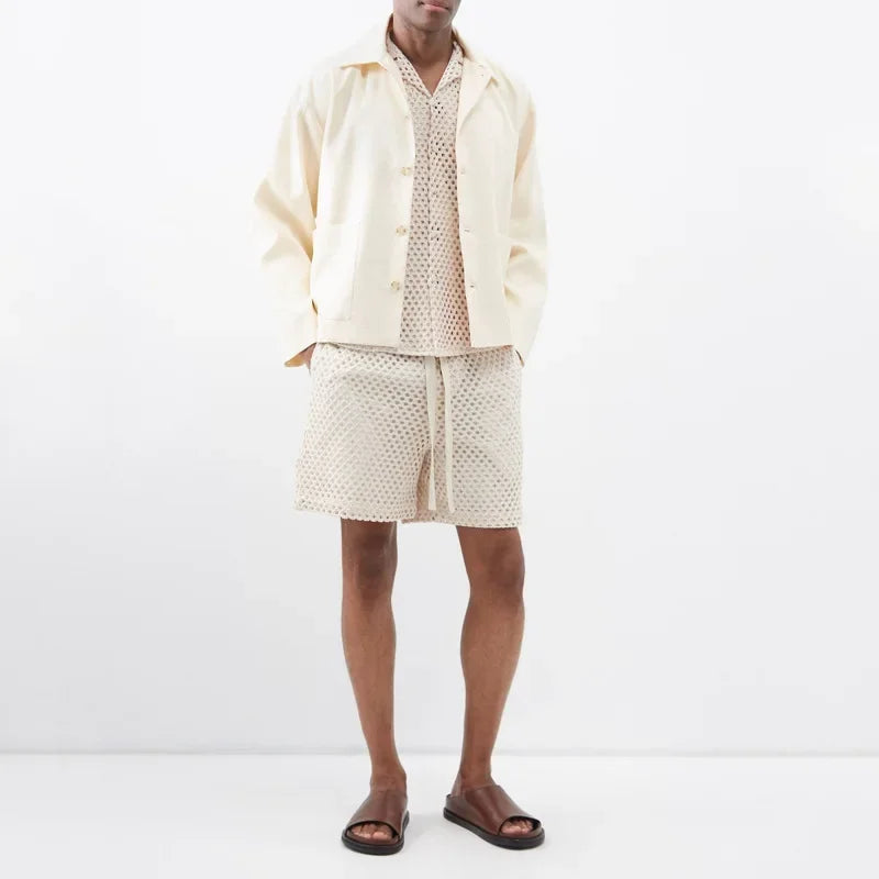 Men's Sheer Knitted Loose Shirt and Shorts Set