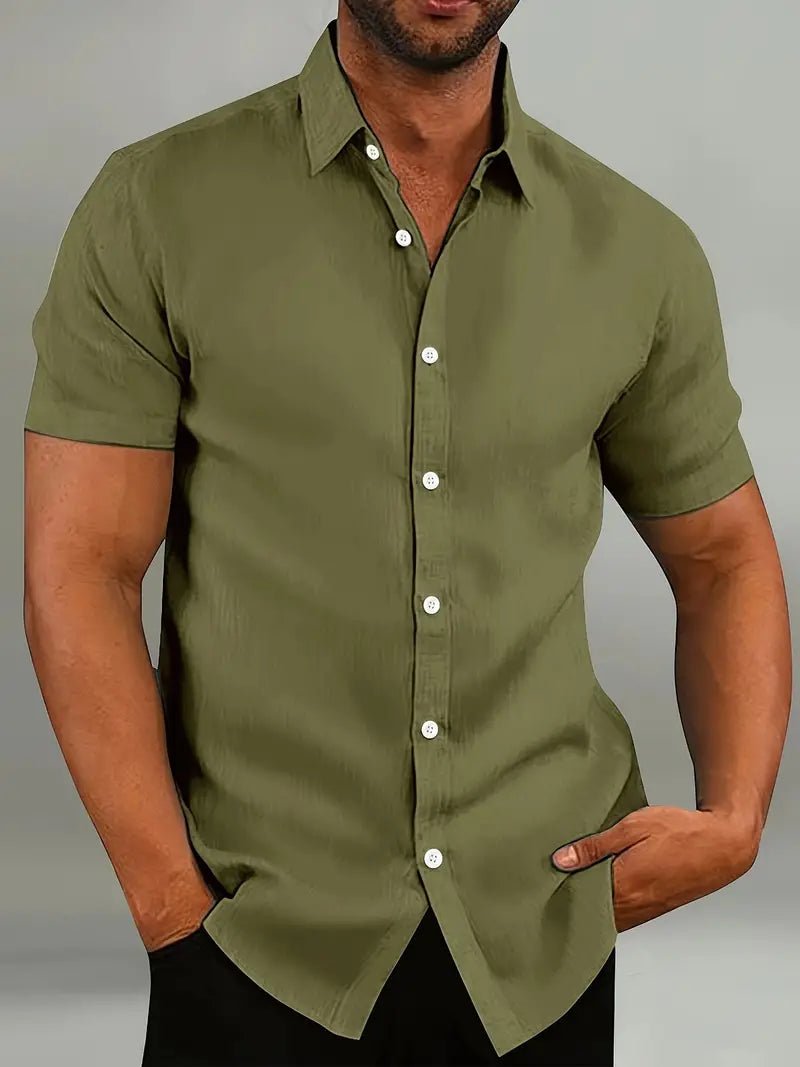 Men's Short-Sleeved Button-Up Shirt for Casual and Semi-Formal Wear