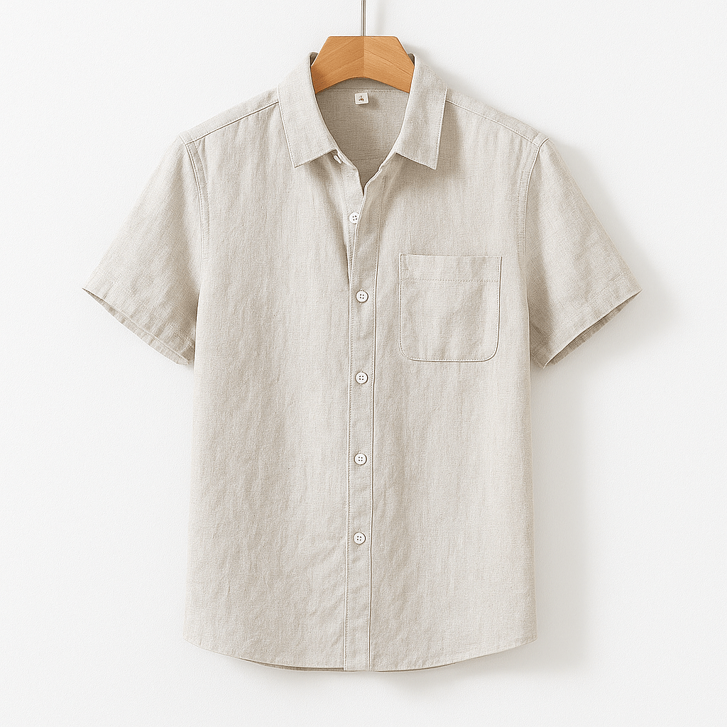 Men's Short Sleeve Linen Shirt with Chest Pocket