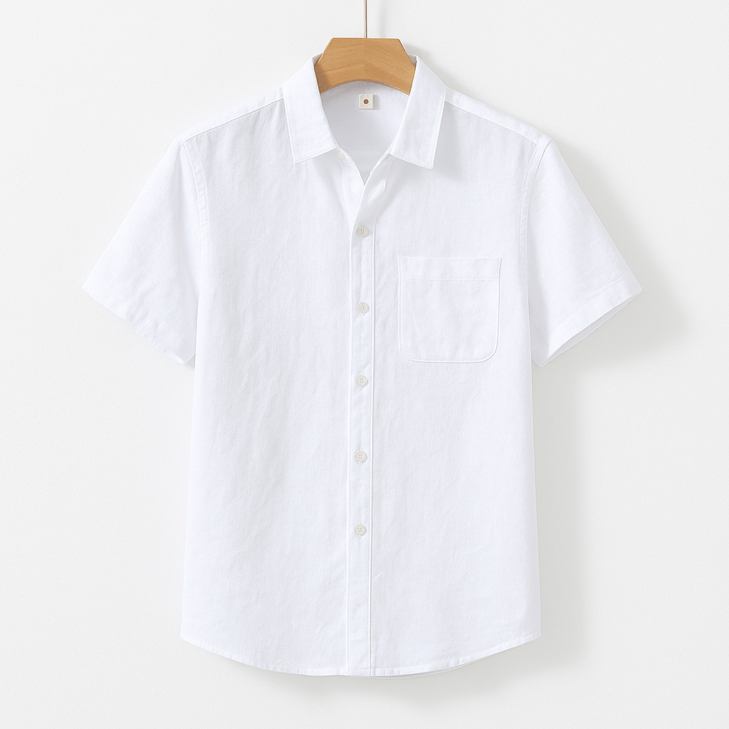 Men's Short Sleeve Linen Shirt with Chest Pocket