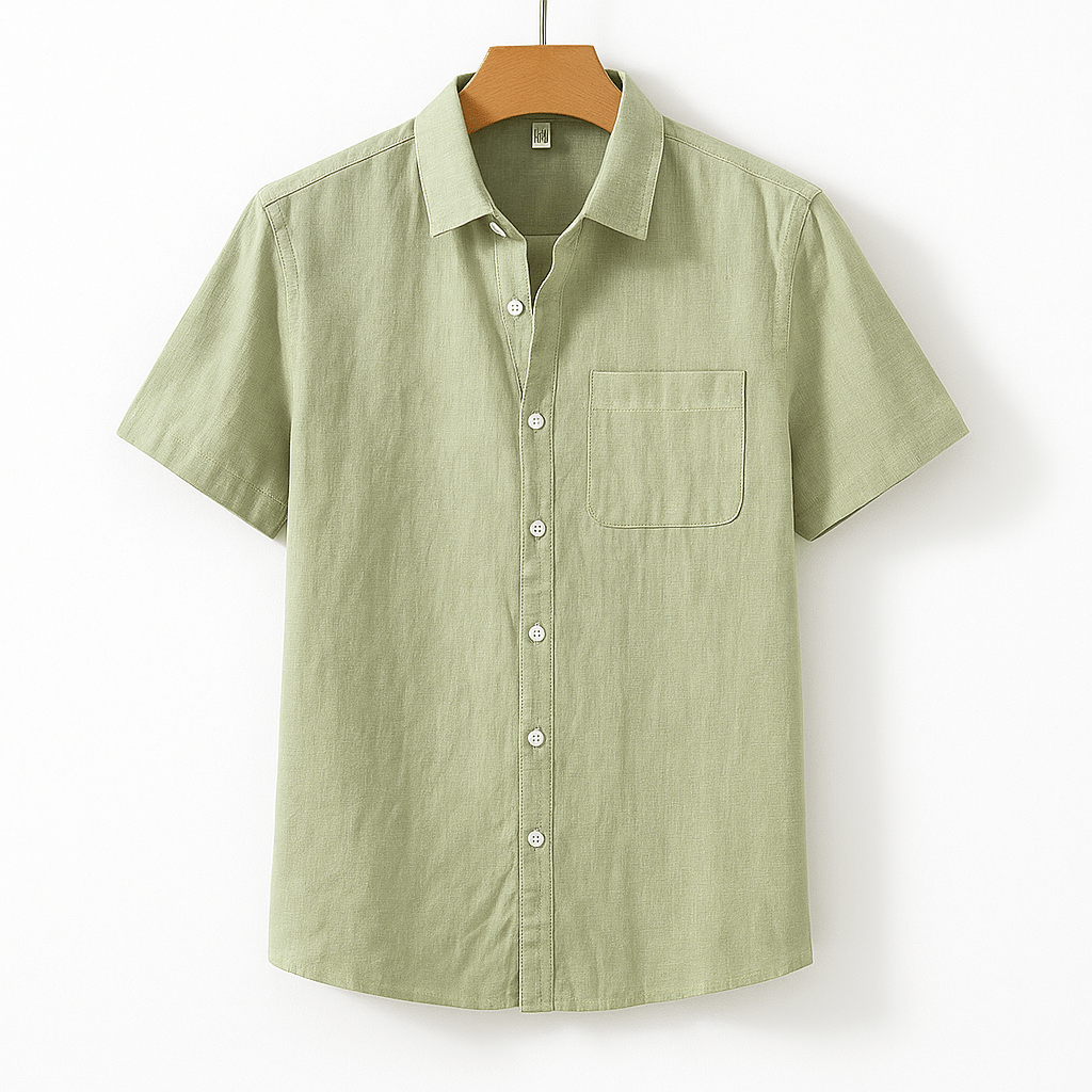 Men's Short Sleeve Linen Shirt with Chest Pocket