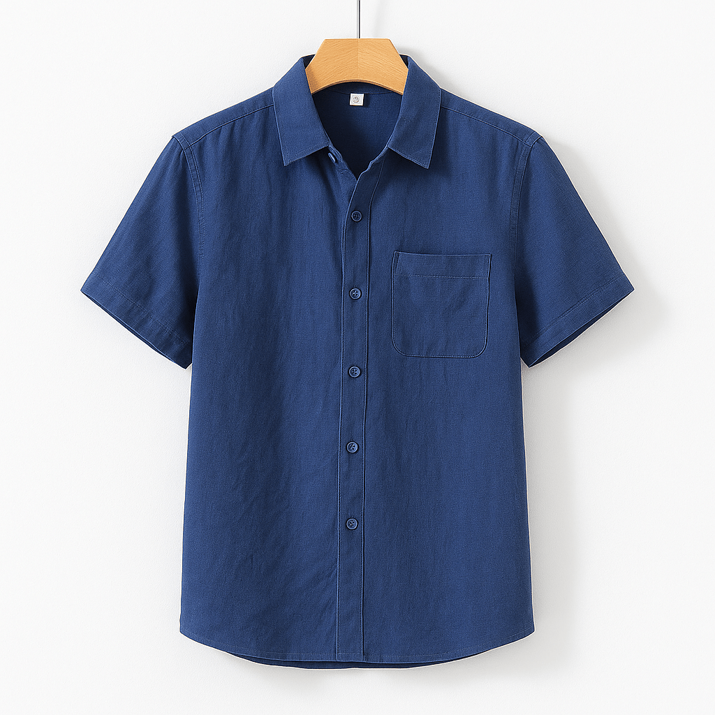 Men's Short Sleeve Linen Shirt with Chest Pocket