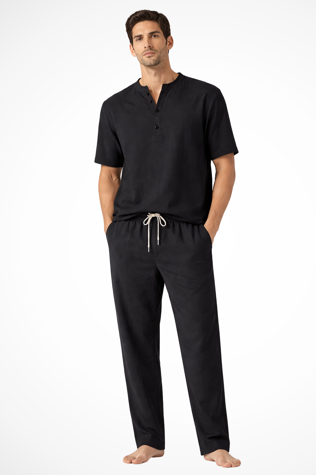 Men's Summer Short Sleeve Shirt and Trousers Outfit Set