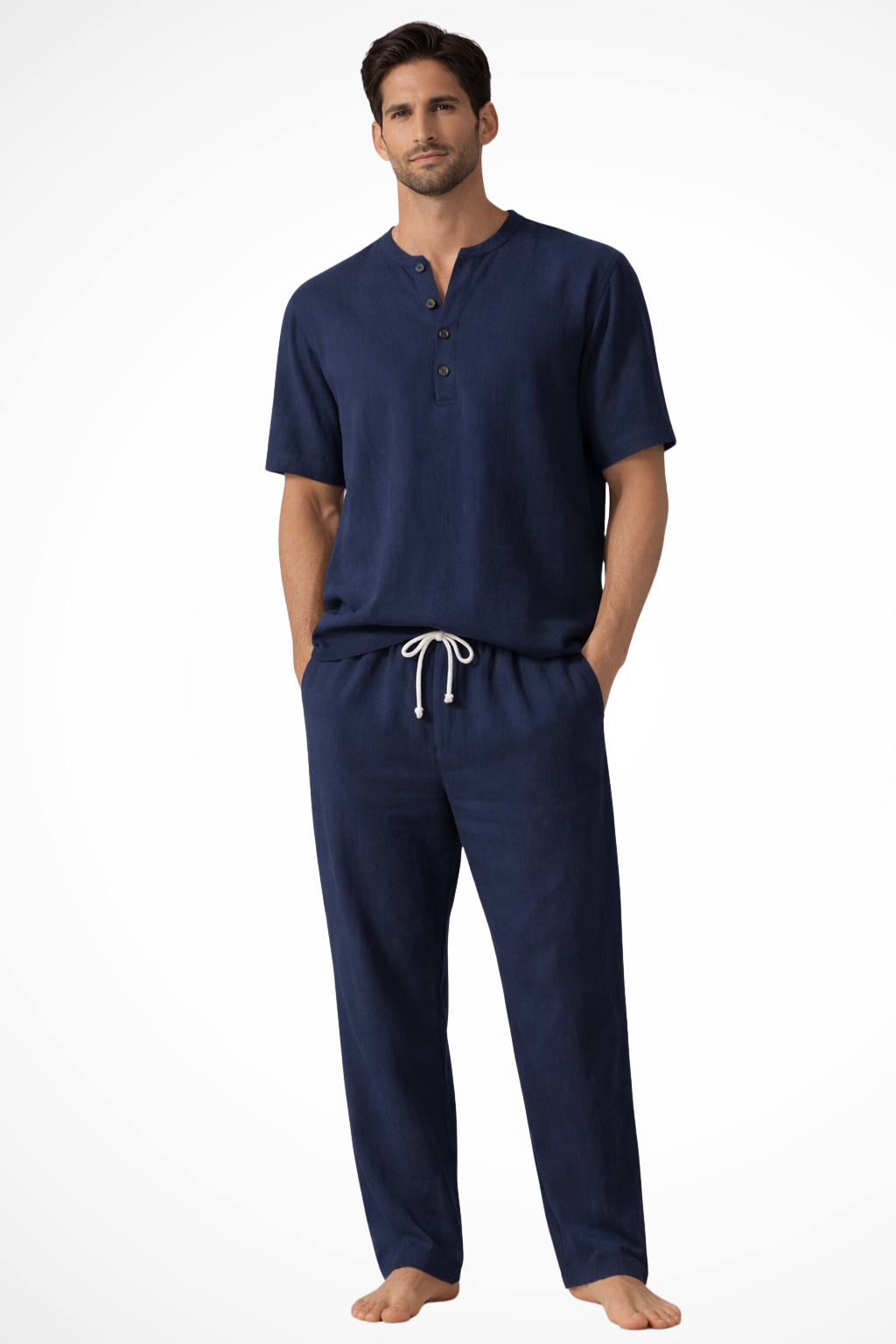 Men's Summer Short Sleeve Shirt and Trousers Outfit Set