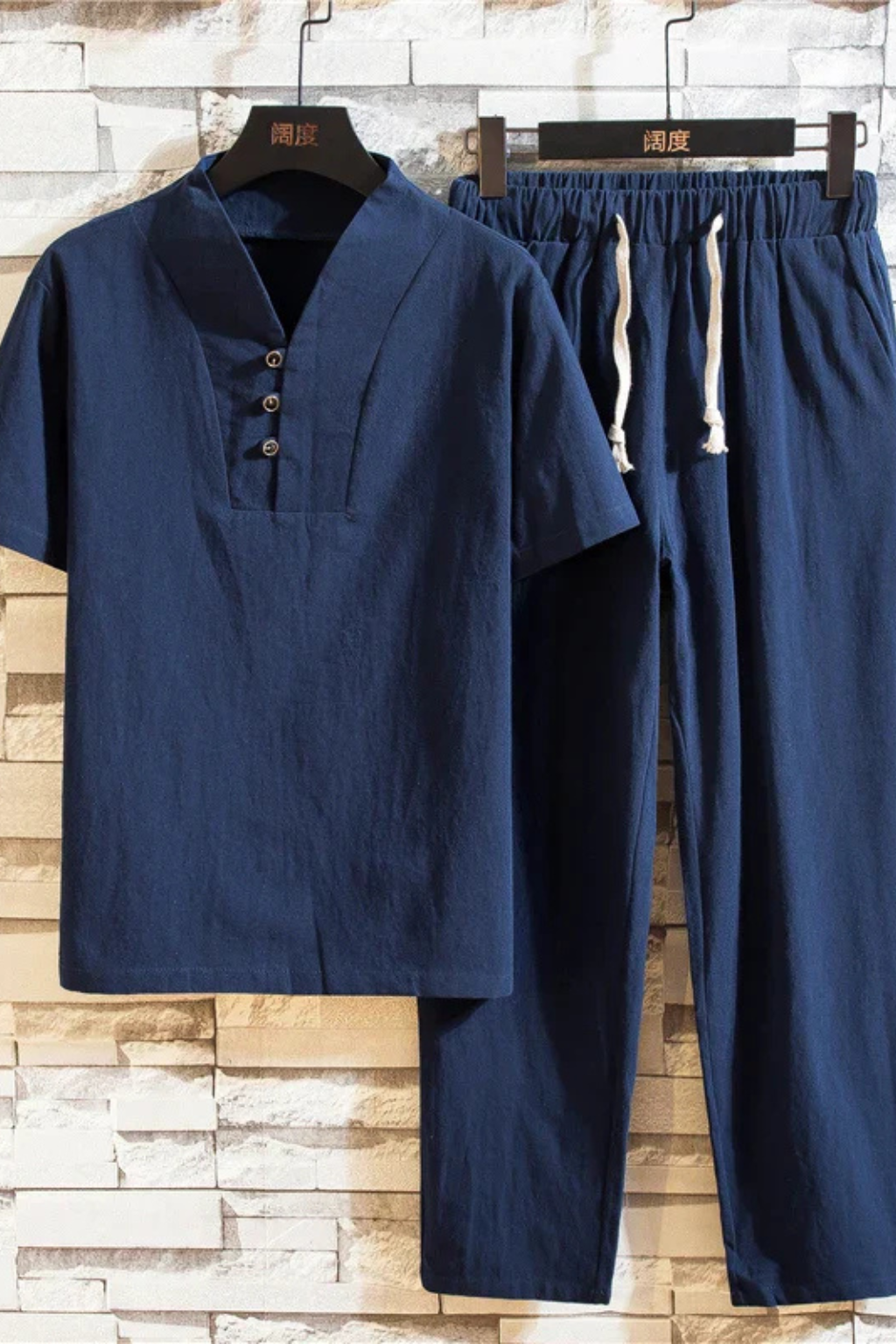 Men's Summer Short Sleeve Shirt and Trousers Outfit Set