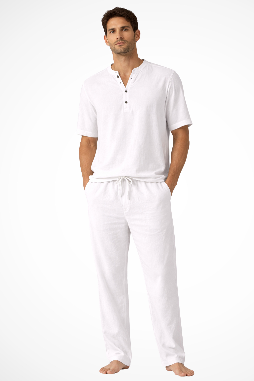 Men's Summer Short Sleeve Shirt and Trousers Outfit Set