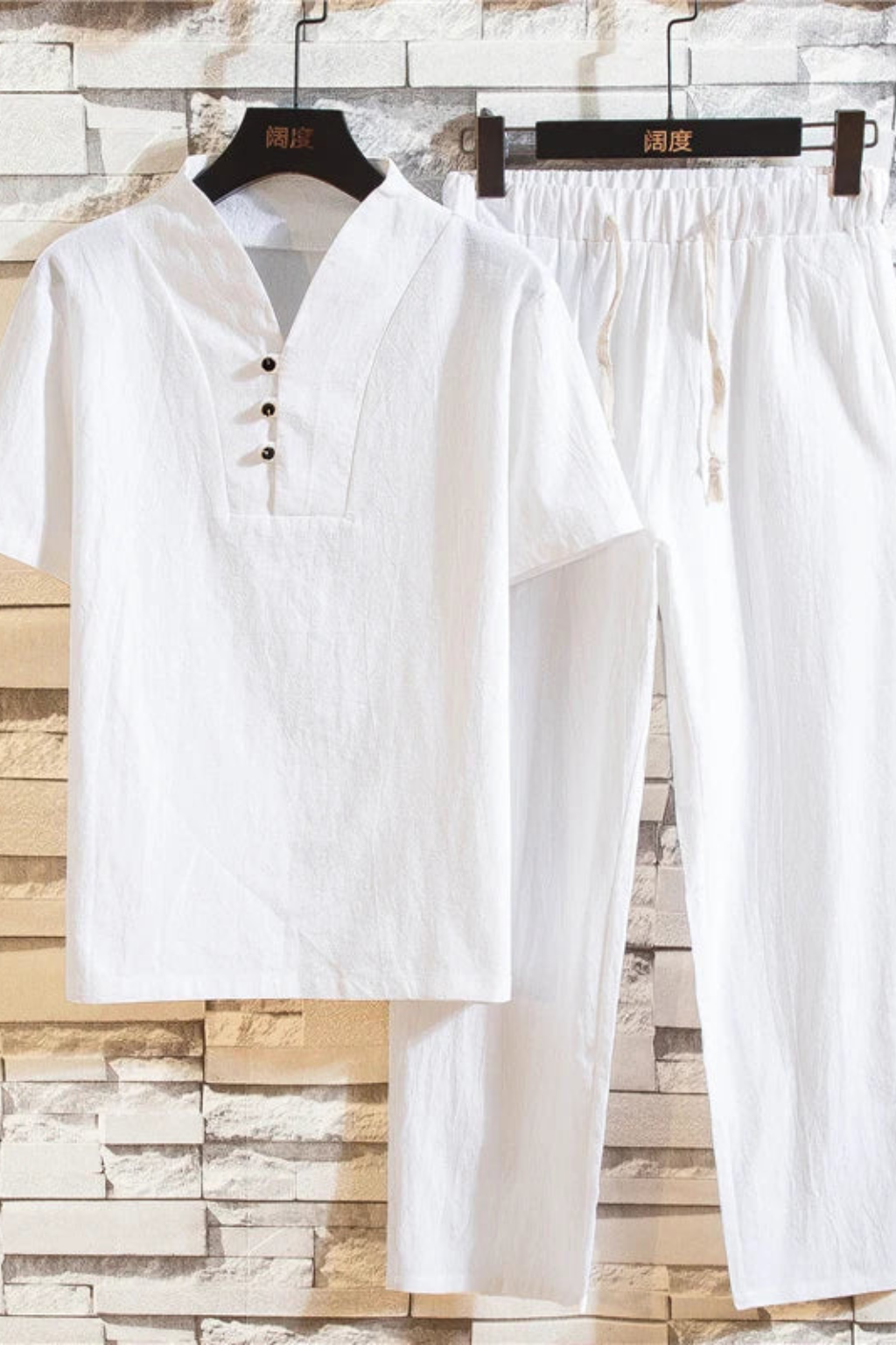 Men's Summer Short Sleeve Shirt and Trousers Outfit Set