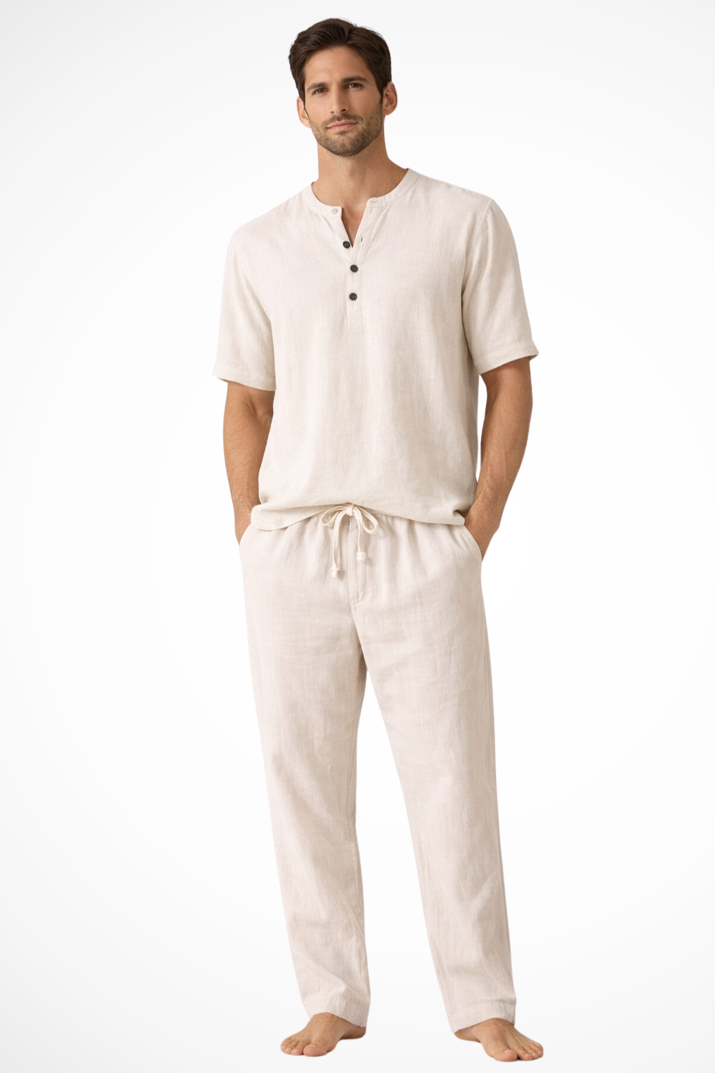 Men's Summer Short Sleeve Shirt and Trousers Outfit Set