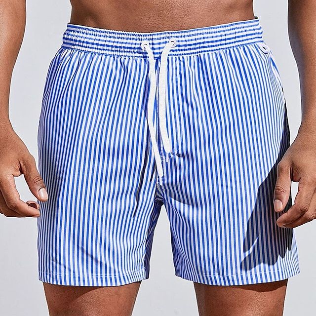 Men's Swim Shorts with Classic Striped Pattern and Quick Drying Design