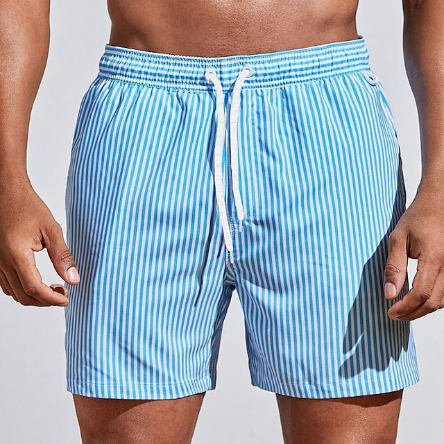 Men's Swim Shorts with Classic Striped Pattern and Quick Drying Design