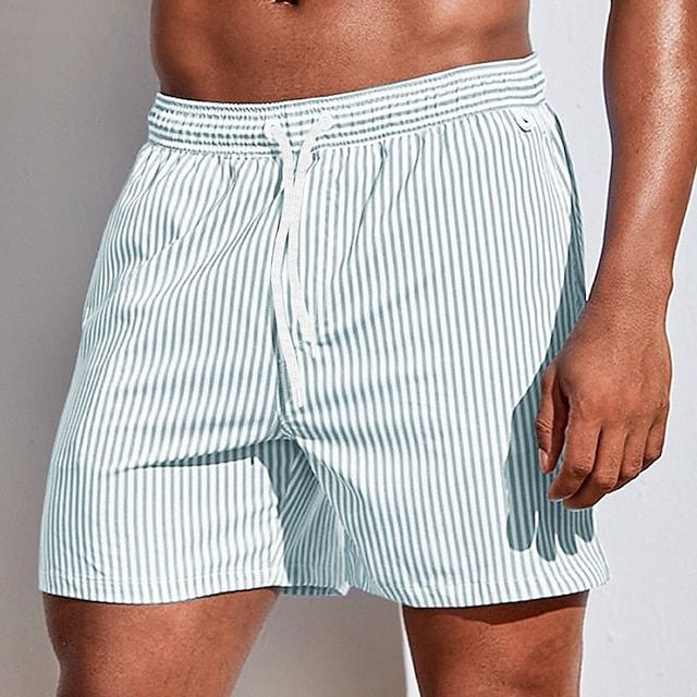 Men's Swim Shorts with Classic Striped Pattern and Quick Drying Design