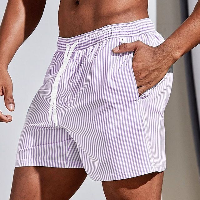 Men's Swim Shorts with Classic Striped Pattern and Quick Drying Design