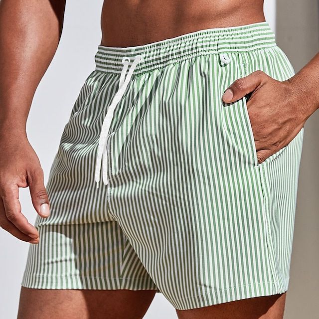 Men's Swim Shorts with Classic Striped Pattern and Quick Drying Design
