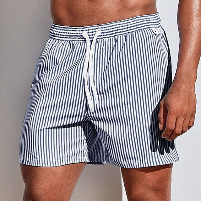 Men's Swim Shorts with Classic Striped Pattern and Quick Drying Design