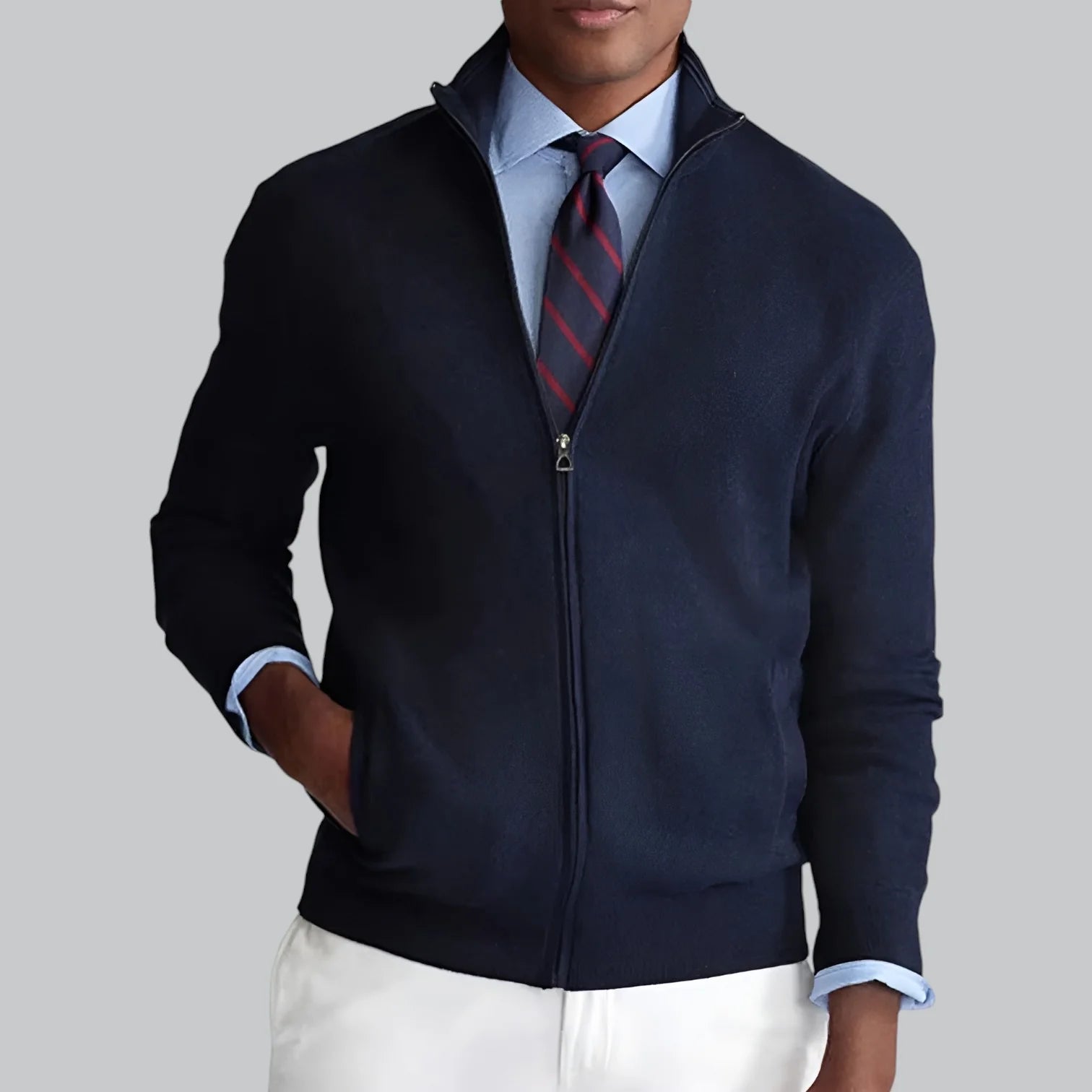 Men's Zip Up Cardigan with Zipper Detail for Warmth and Style