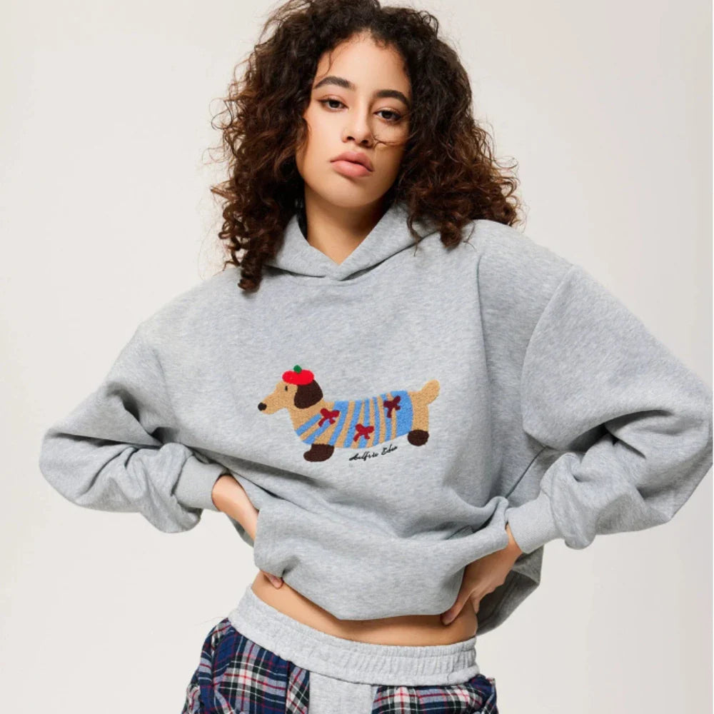 Unisex Oversize Hoodie with Dachshund Embroidery