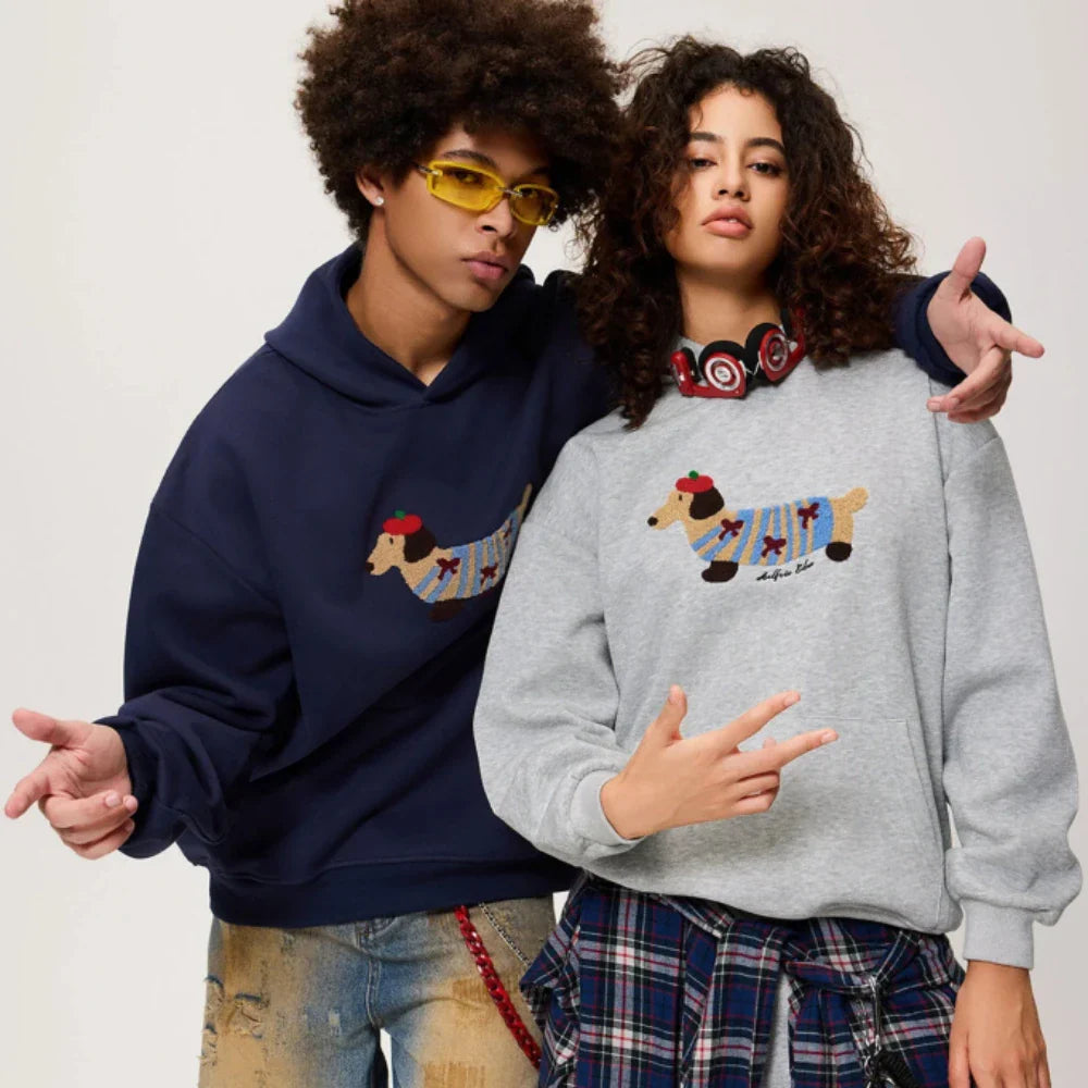 Unisex Oversize Hoodie with Dachshund Embroidery