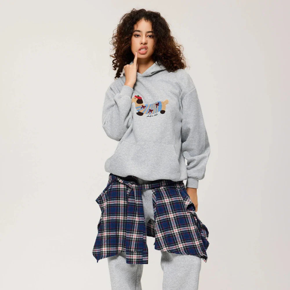 Unisex Oversize Hoodie with Dachshund Embroidery