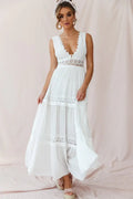 Women's Boho Maxi Dress with Crochet Inserts