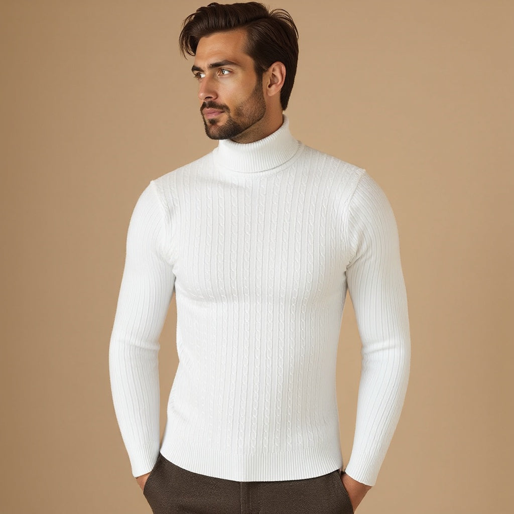 Men's Cable Knit Turtleneck Sweater