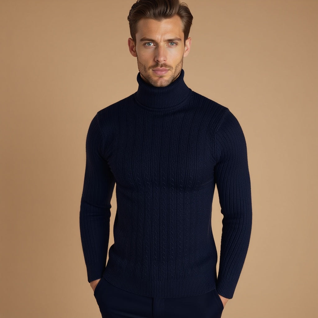 Men's Cable Knit Turtleneck Sweater