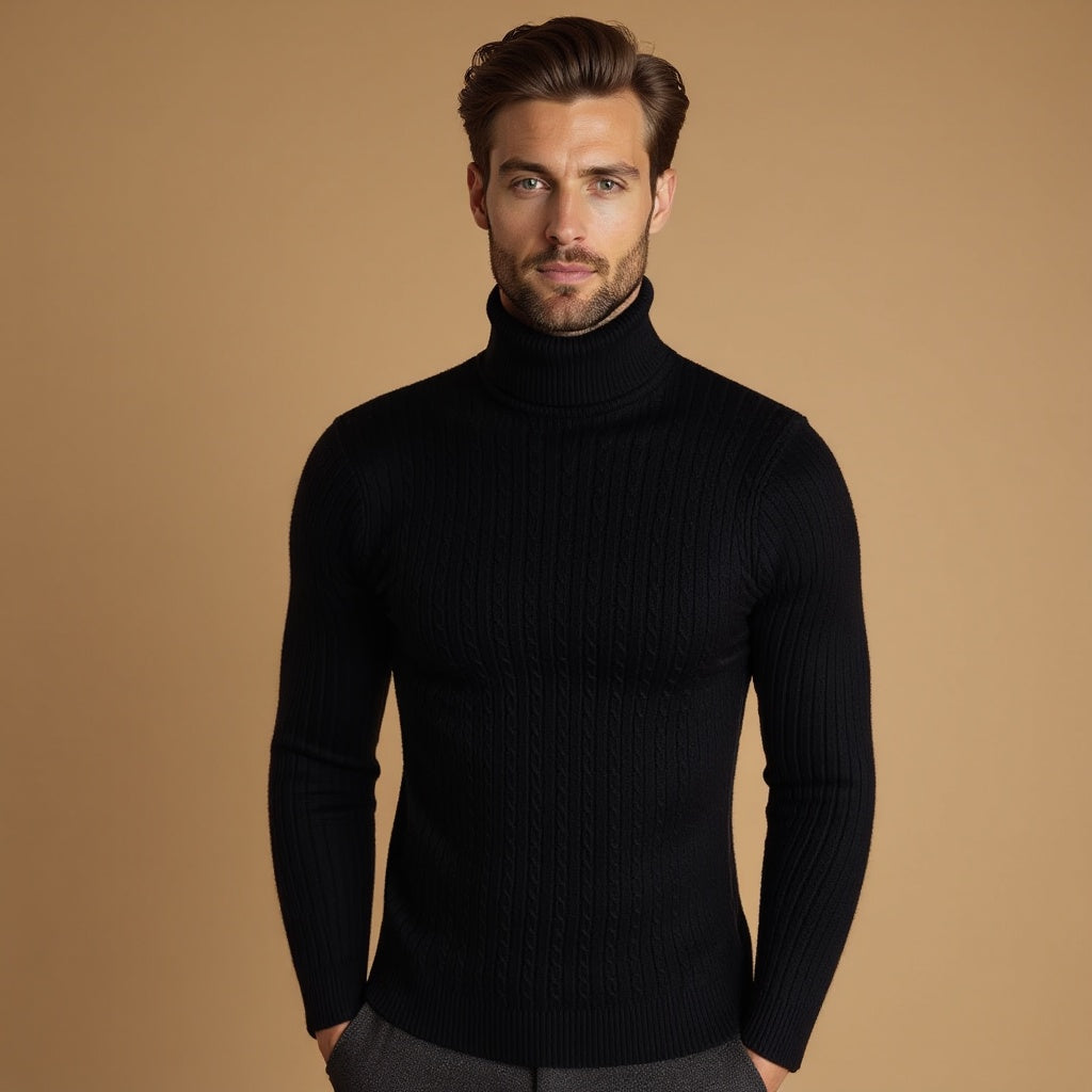 Men's Cable Knit Turtleneck Sweater