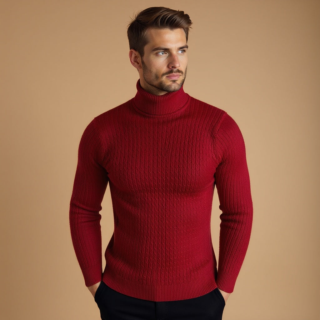 Men's Cable Knit Turtleneck Sweater