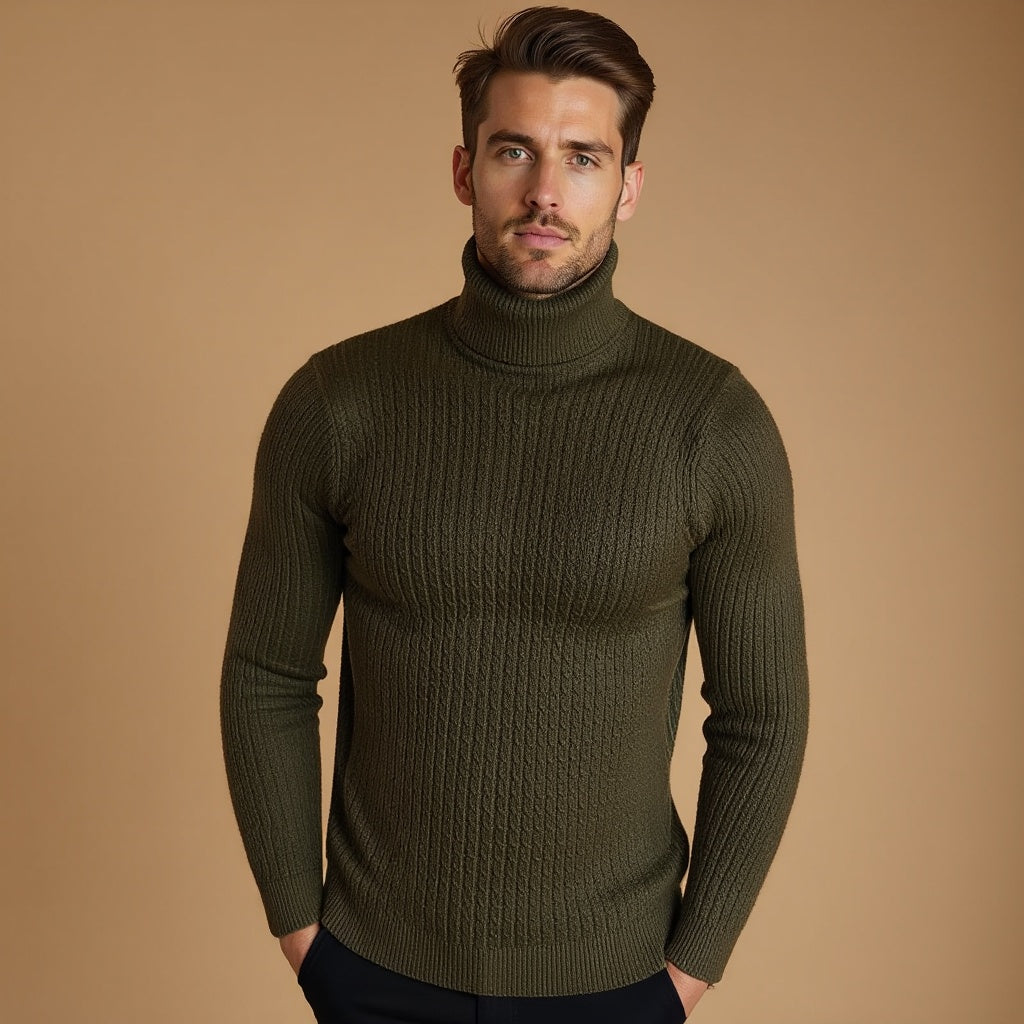 Men's Cable Knit Turtleneck Sweater