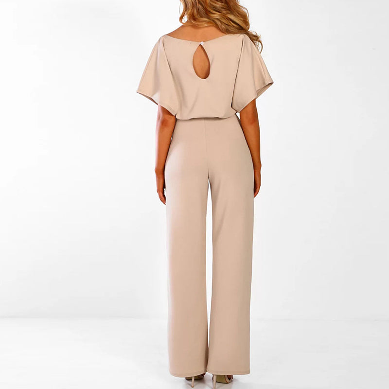 Women's Chic Wide Leg Jumpsuit with Lace-Up Waist Detail