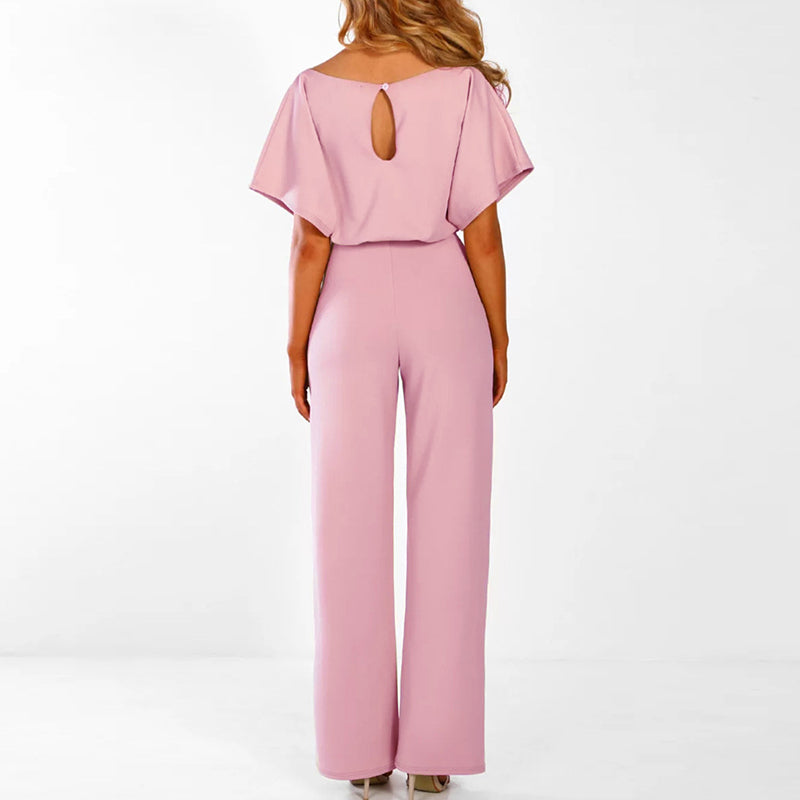 Women's Chic Wide Leg Jumpsuit with Lace-Up Waist Detail
