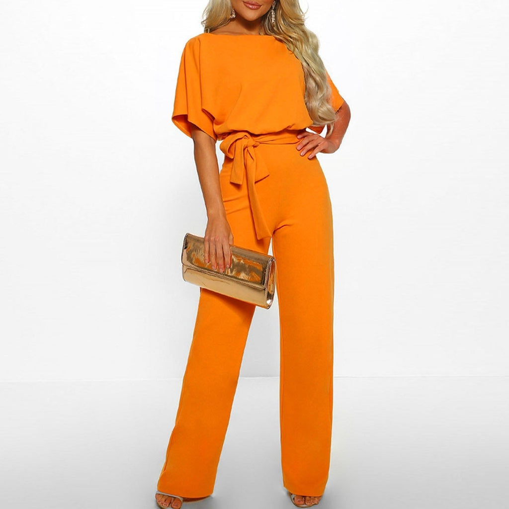 Women's Chic Wide Leg Jumpsuit with Lace-Up Waist Detail