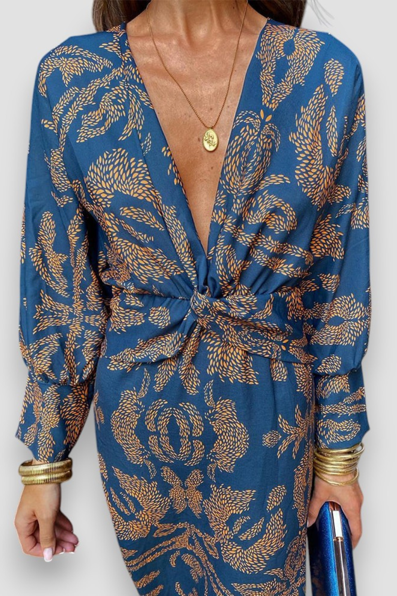 Women's Elegant Midi Dress with Twist Detail