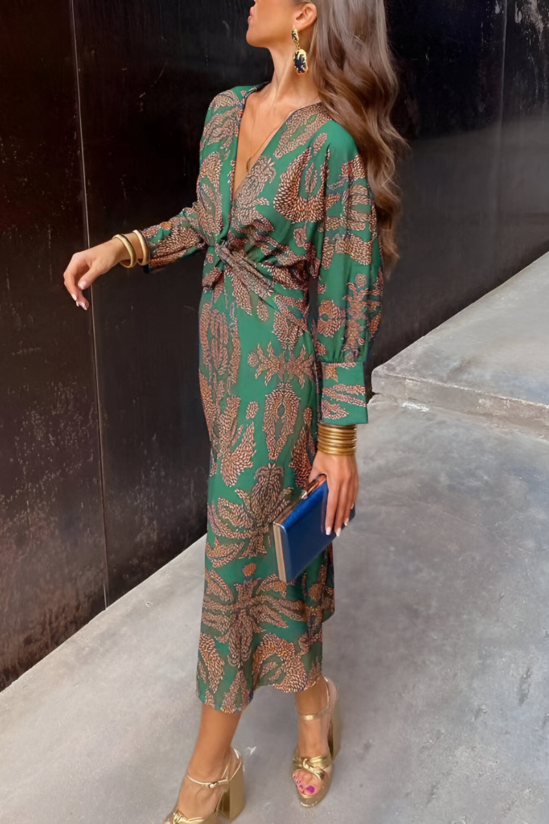 Women's Elegant Midi Dress with Twist Detail