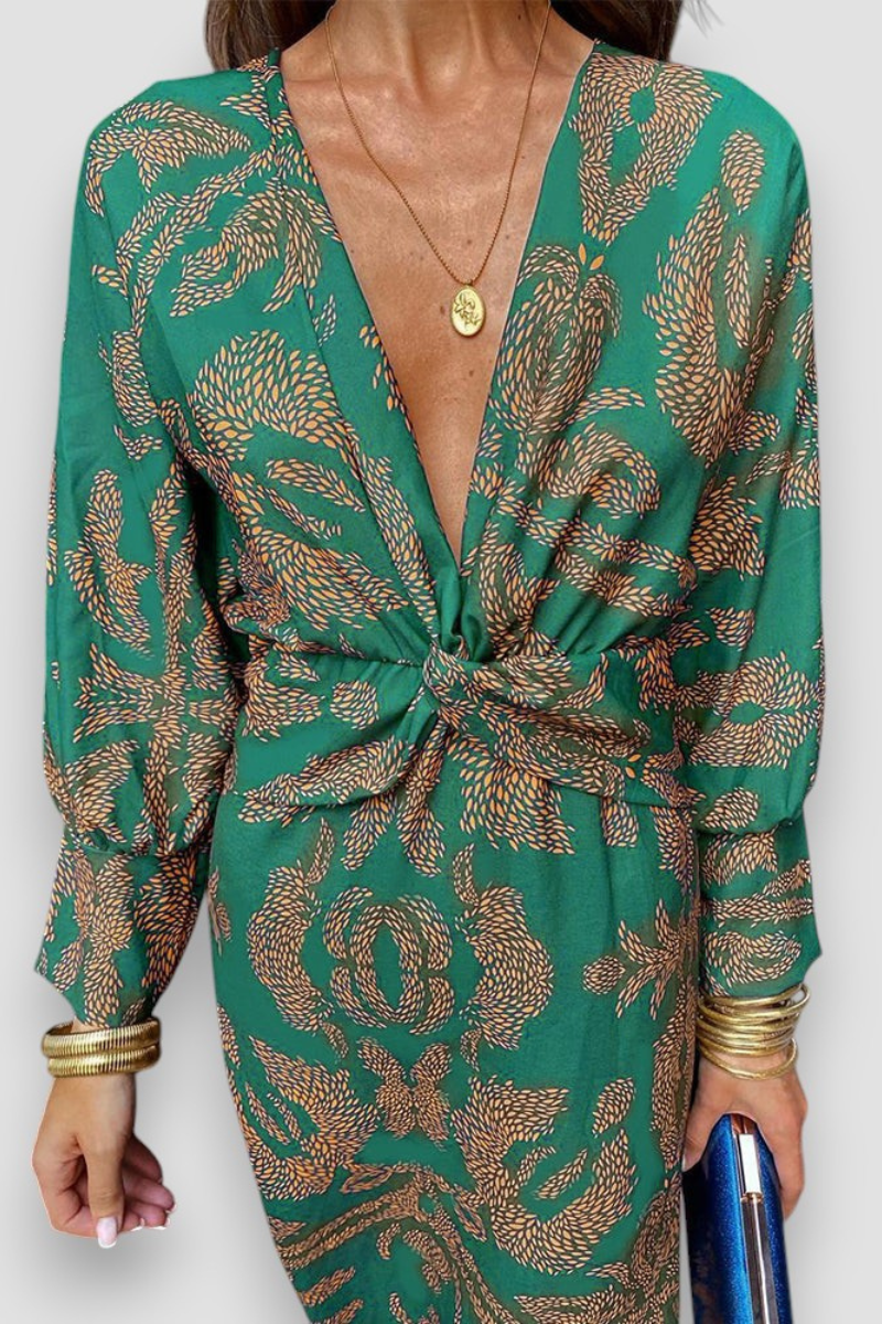 Women's Elegant Midi Dress with Twist Detail