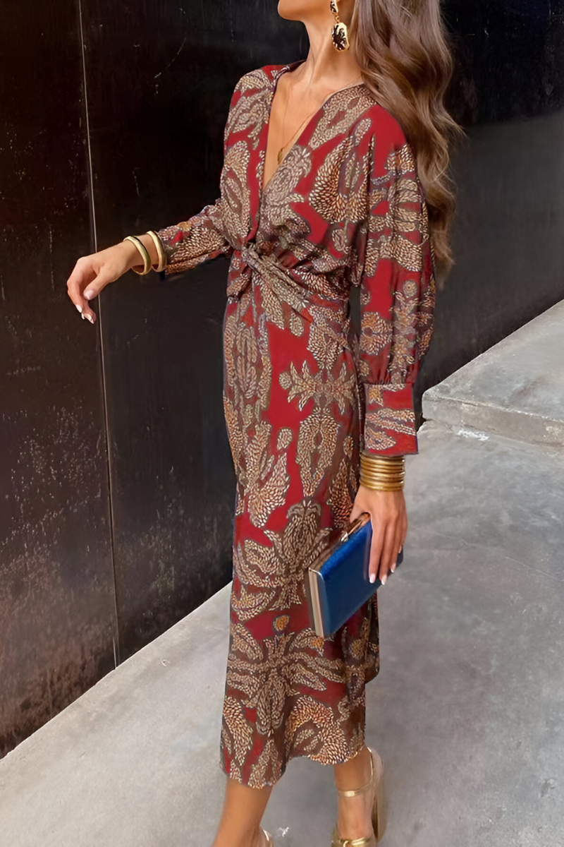 Women's Elegant Midi Dress with Twist Detail