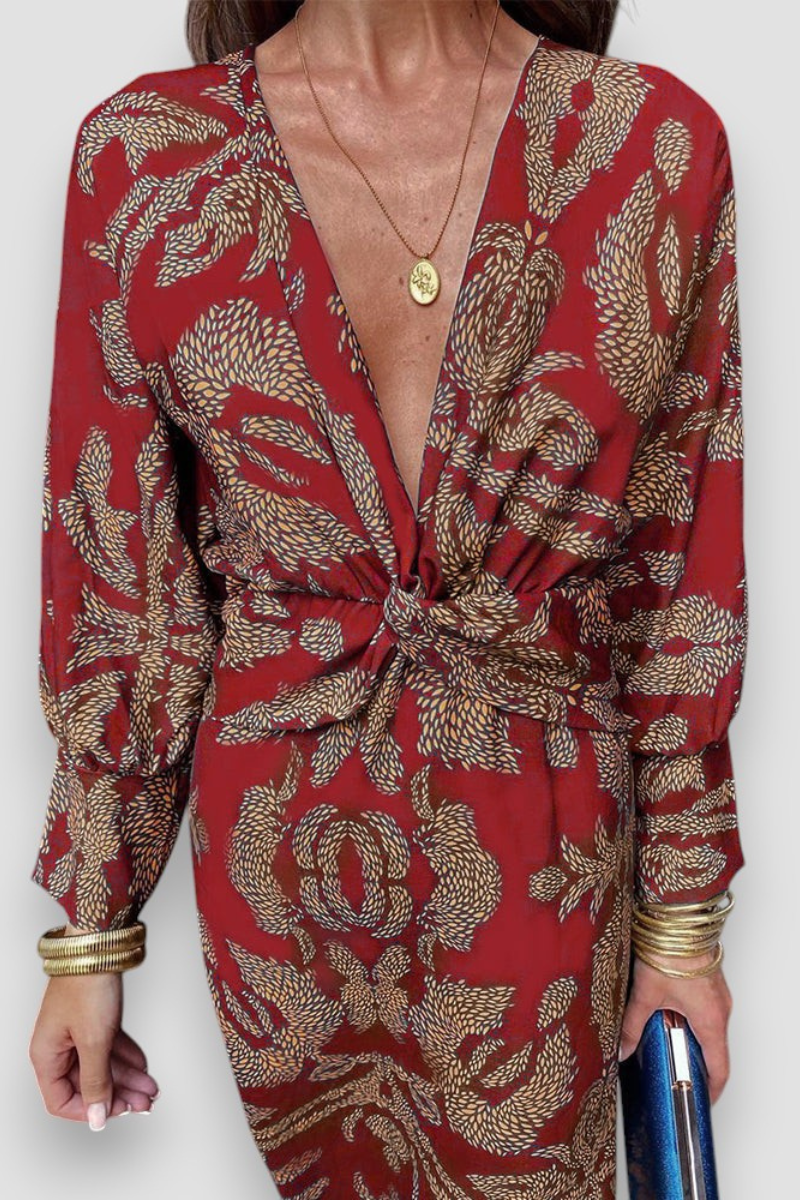 Women's Elegant Midi Dress with Twist Detail