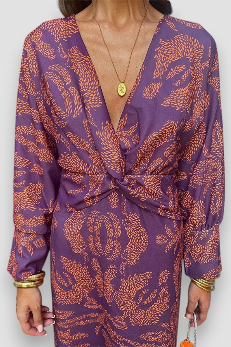 Women's Elegant Midi Dress with Twist Detail