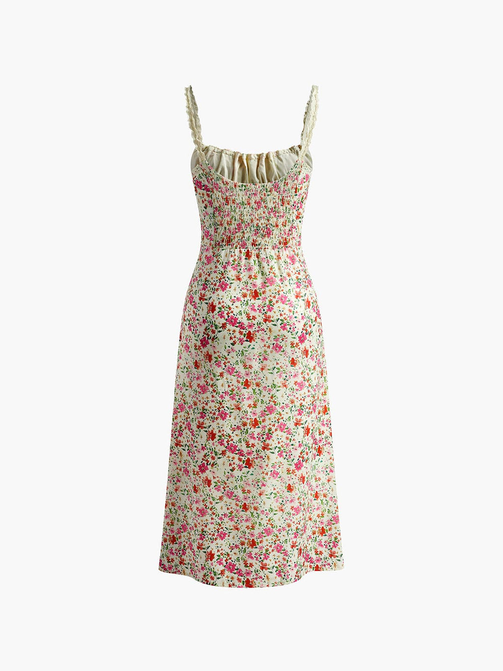 Women's Floral Summer Midi Dress with Lace-Up Details