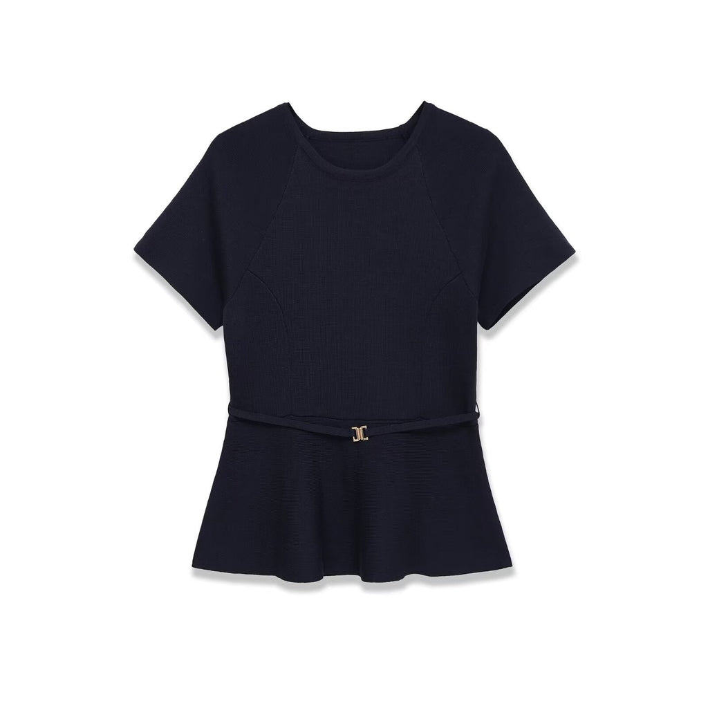 Women's Peplum Top with Belted Waist for Smart Casual Style