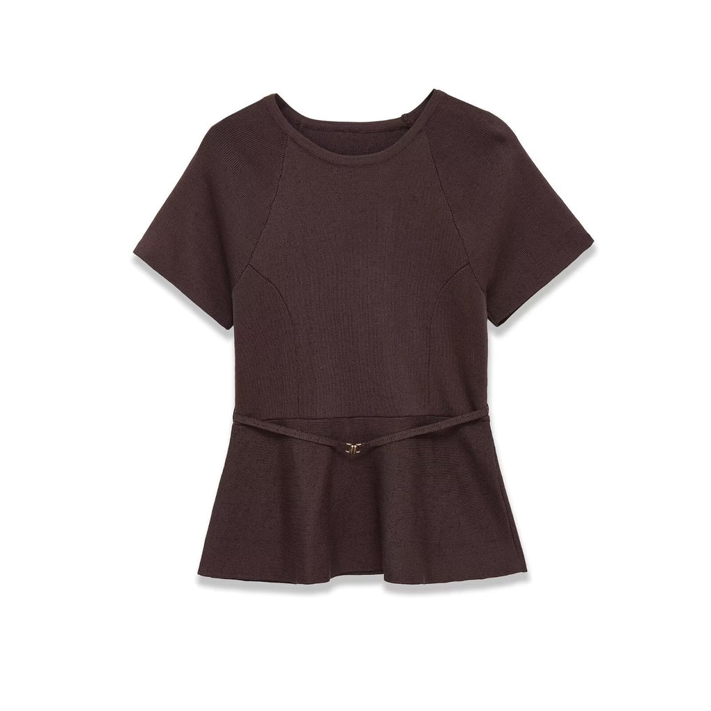 Women's Peplum Top with Belted Waist for Smart Casual Style