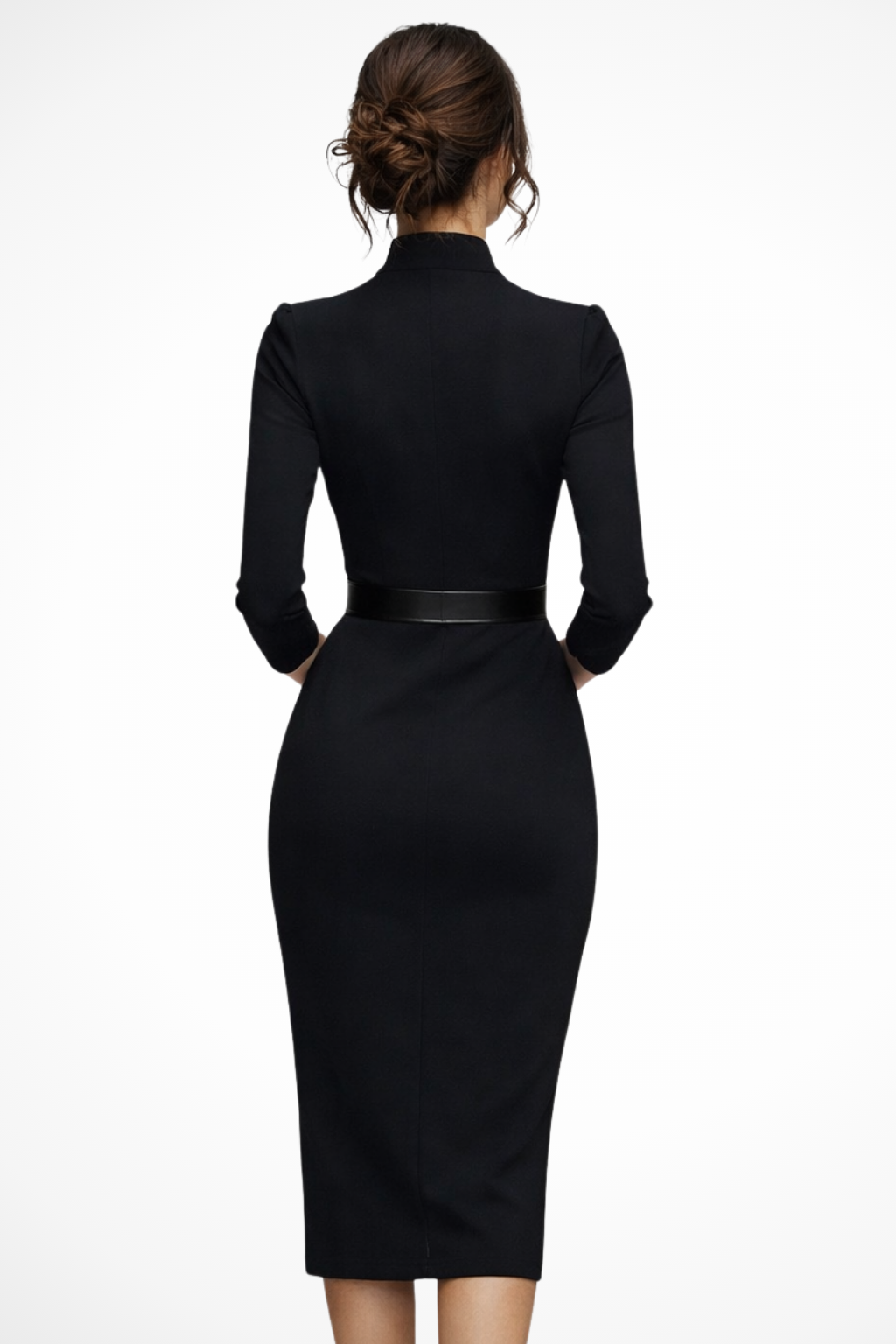 Women's Tailored Belted Long Sleeve Midi Dress