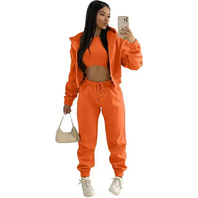 Women's Three-Piece Loungewear Set - Hoodie, Bralette, Joggers