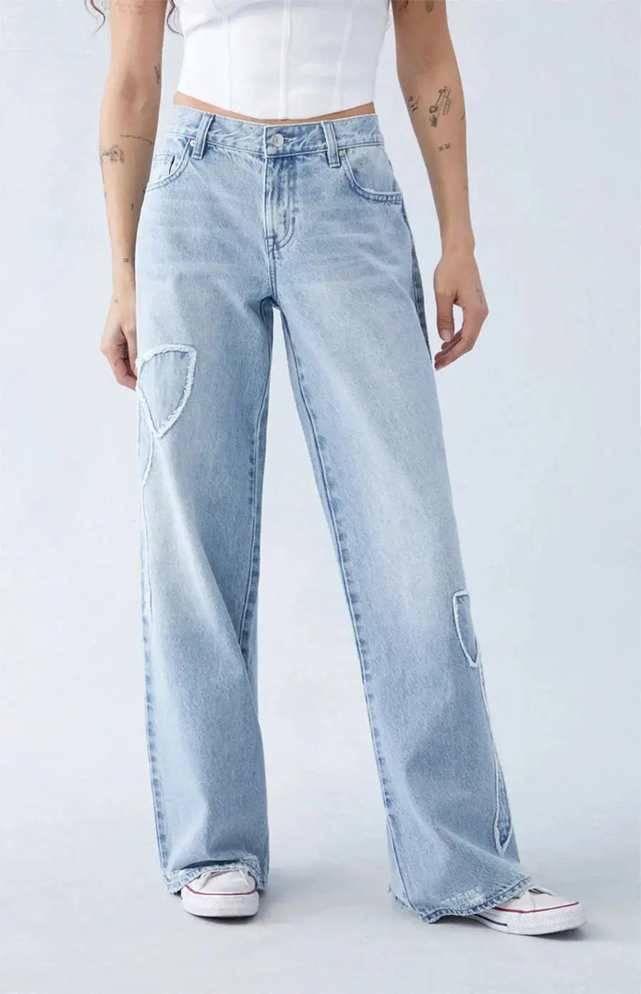 Women's Wide Leg Jeans with Heart Patch Details