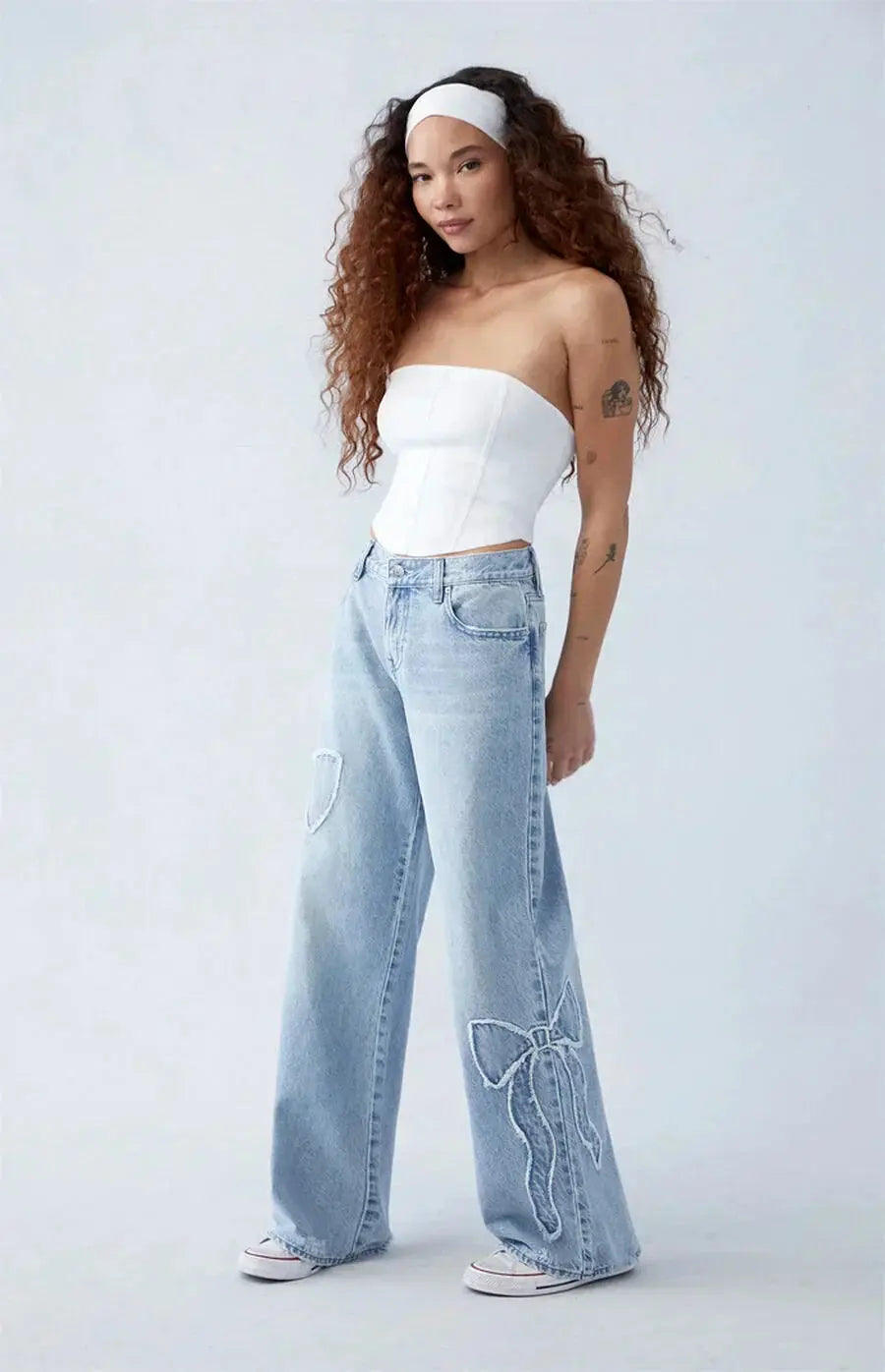Women's Wide Leg Jeans with Heart Patch Details