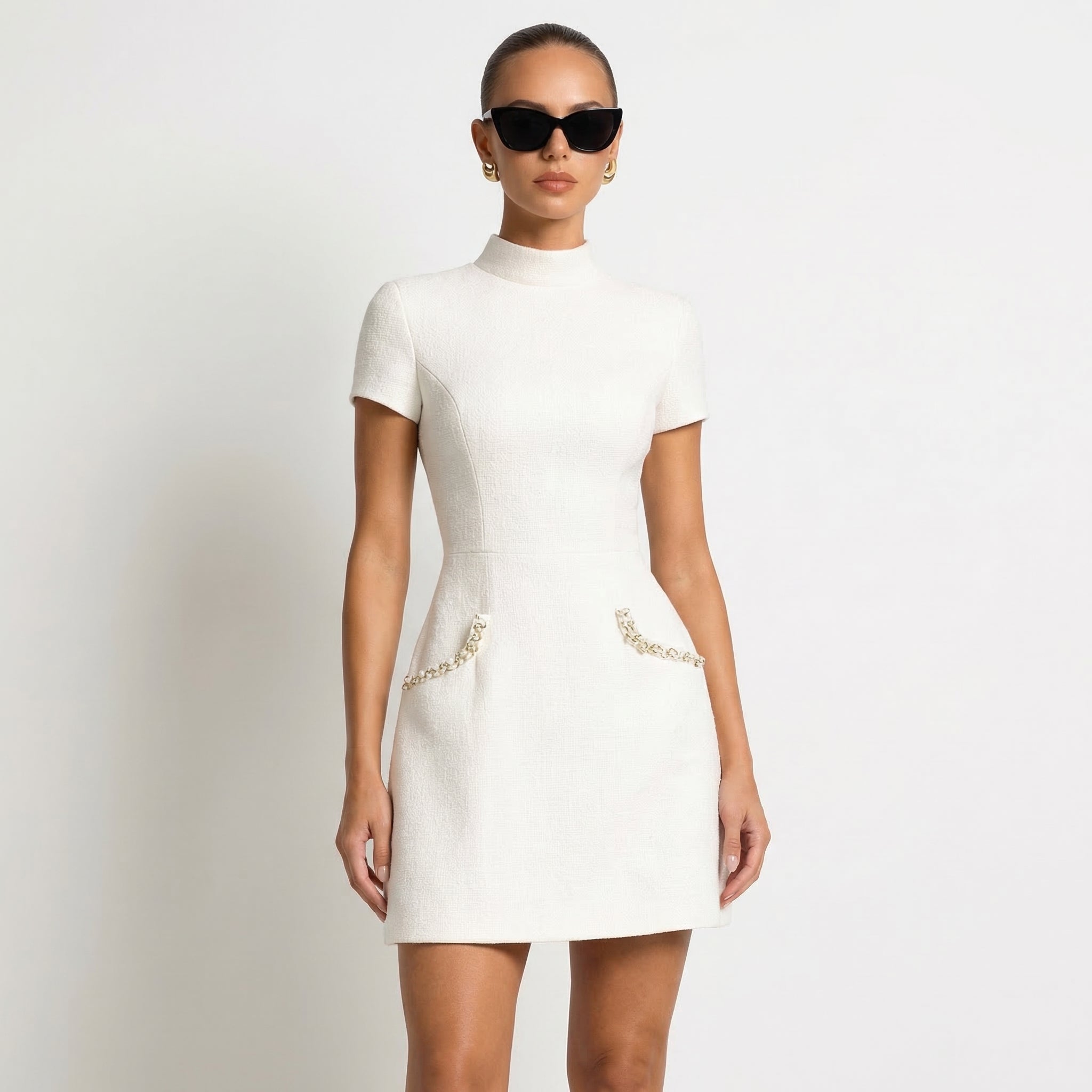 Women's Pearl Trim Mini Dress with Pocket Detail