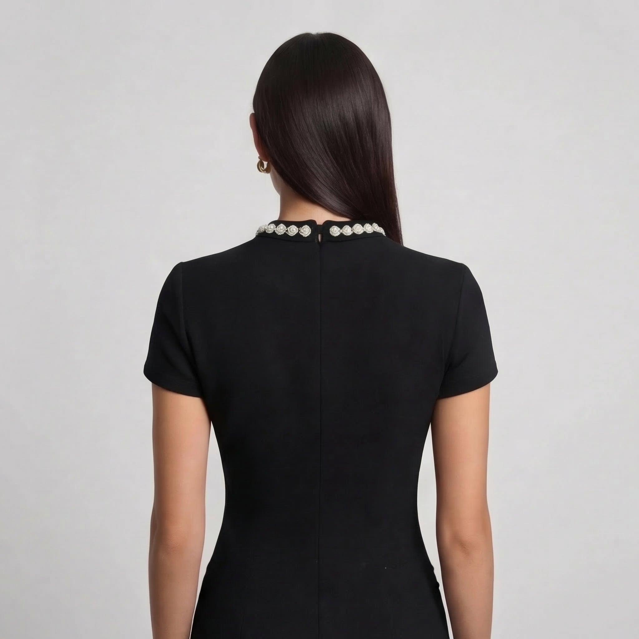 Women's Pearl Trim Mini Dress with Pocket Detail